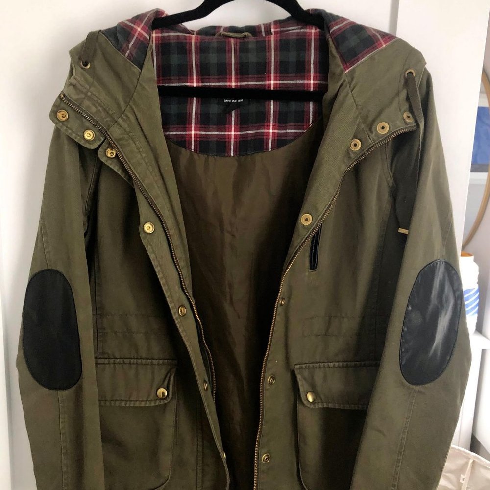 TOPSHOP Green Cargo Jacket with Leather Elbow Pads